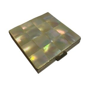 Vintage Volupte Compact Powder Mother Of Pearl Shell Hand Mirror 1940s Prop